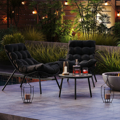 3 Pieces PE Rattan Conversation Set with Cushioned Papasan Chairs-Black