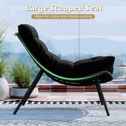 3 Pieces PE Rattan Conversation Set with Cushioned Papasan Chairs-Black
