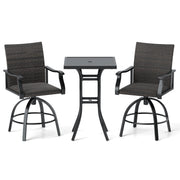 3 Pieces PE Wicker Patio Swivel Bar Set with Quick-Drying Foam-Black