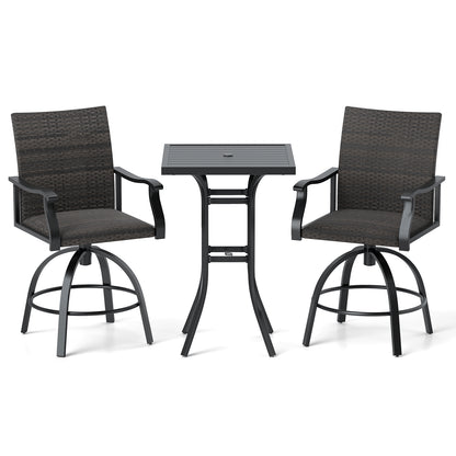 3 Pieces PE Wicker Patio Swivel Bar Set with Quick-Drying Foam-Black