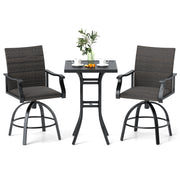 3 Pieces PE Wicker Patio Swivel Bar Set with Quick-Drying Foam-Black