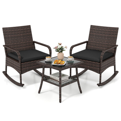3-Piece Rocking Bistro Set with Cushions & Side Table