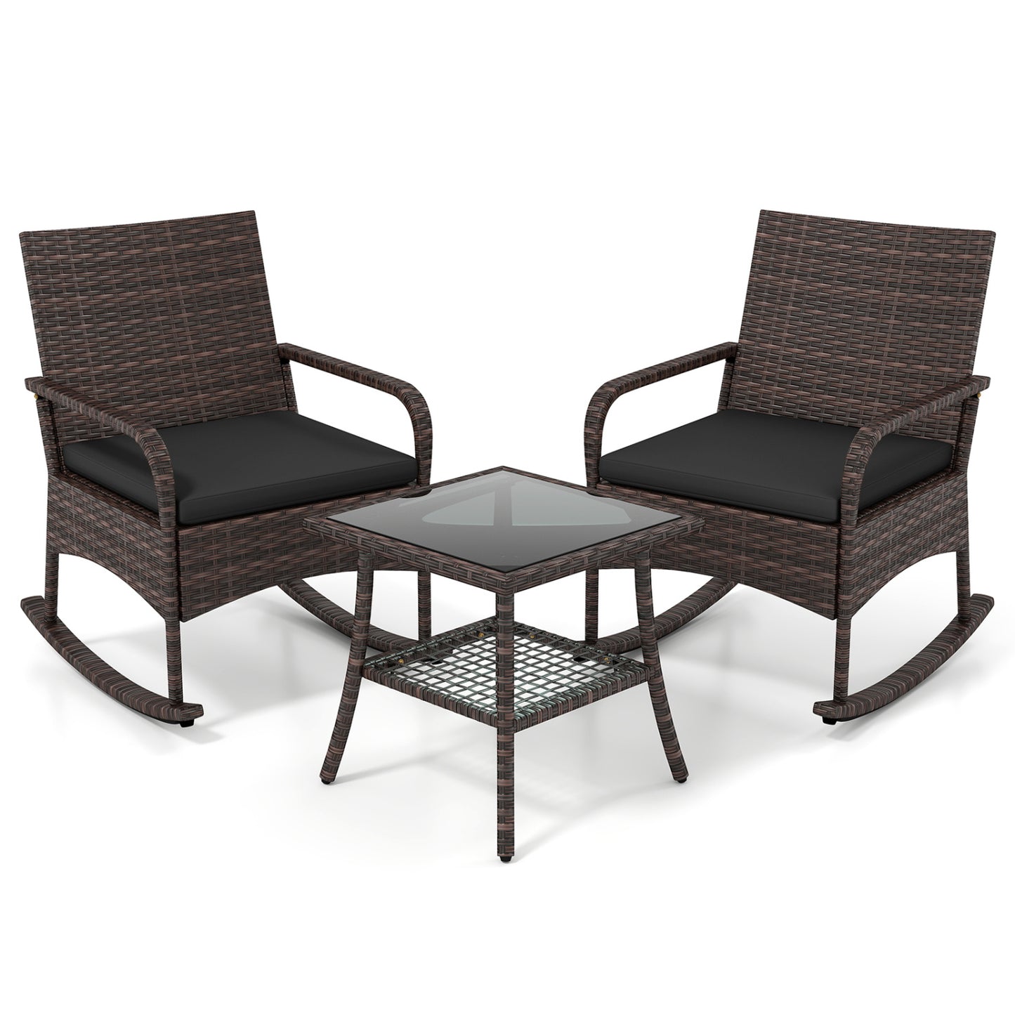 3-Piece Rocking Bistro Set with Cushions & Side Table