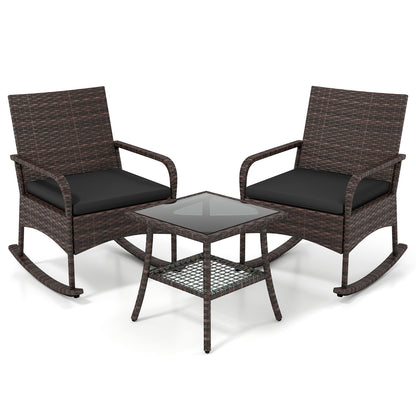 3-Piece Rocking Bistro Set with Cushions & Side Table