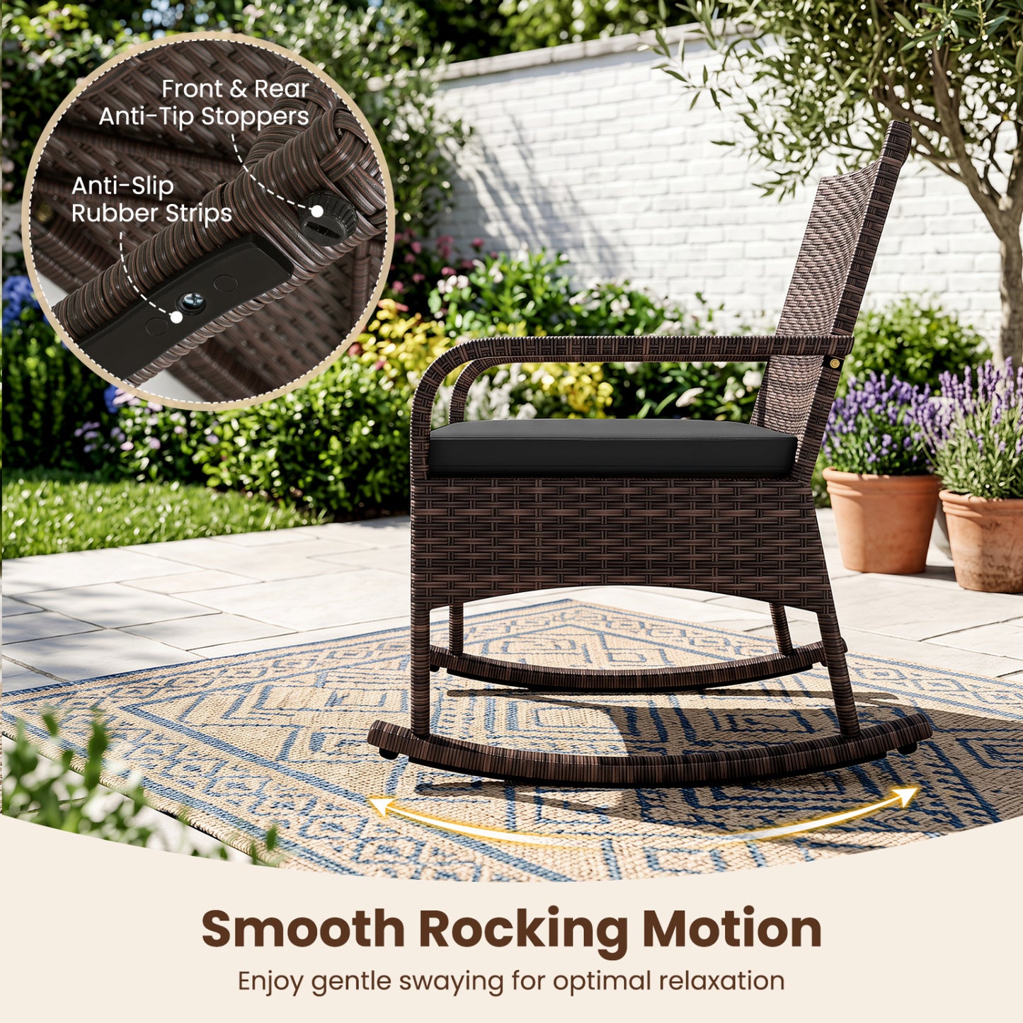 3-Piece Rocking Bistro Set with Cushions & Side Table