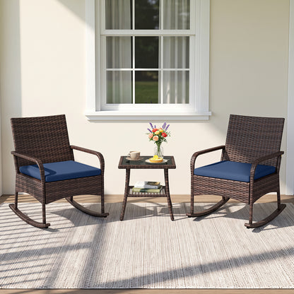 3-Piece Rocking Bistro Set with Cushions & Side Table