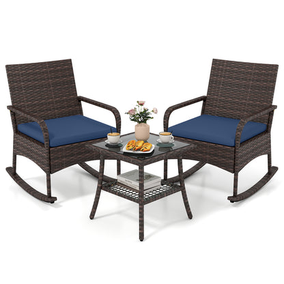 3-Piece Rocking Bistro Set with Cushions & Side Table