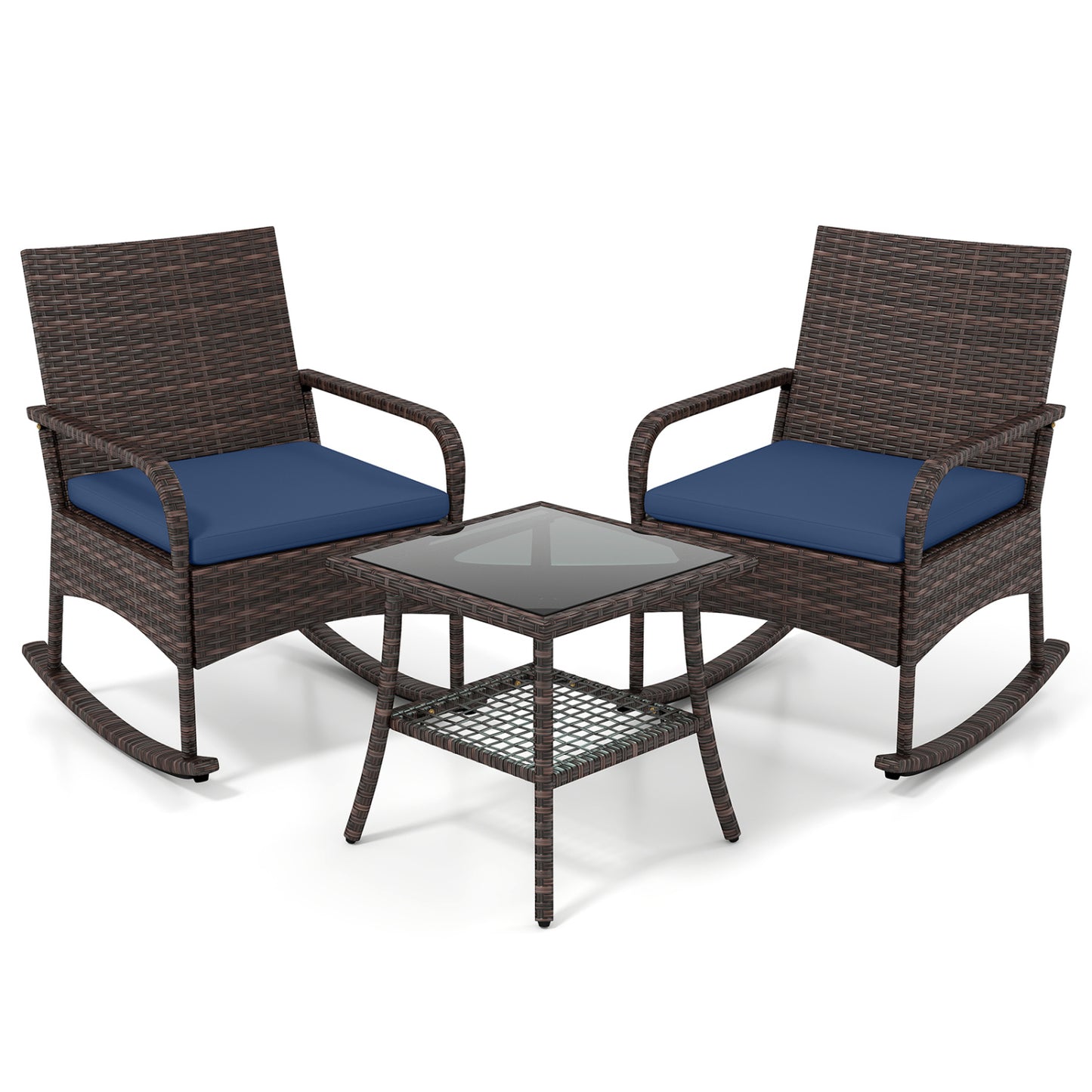 3-Piece Rocking Bistro Set with Cushions & Side Table