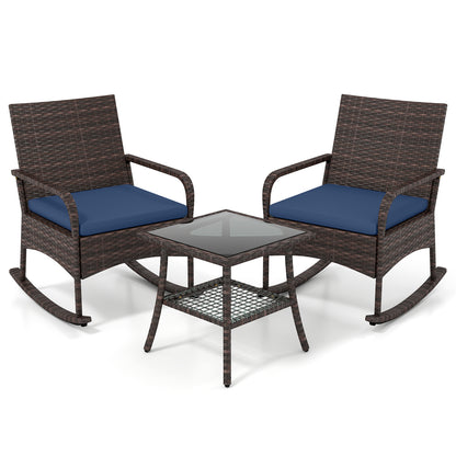 3-Piece Rocking Bistro Set with Cushions & Side Table