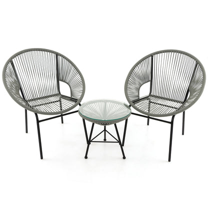 3PCS Patio Acapulco Furniture Bistro Set with GlassTable-Black