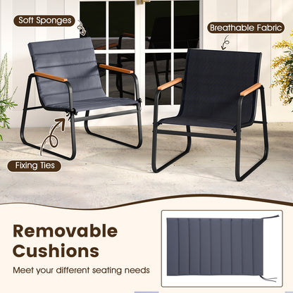 3 Pieces Patio Bistro Set Outdoor Fabric Conversation Set-Gray