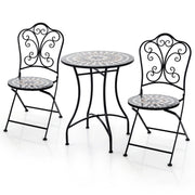 3 Piece Patio Bistro Set with Round Table and 2 Folding Chairs