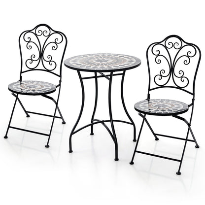 3 Piece Patio Bistro Set with Round Table and 2 Folding Chairs