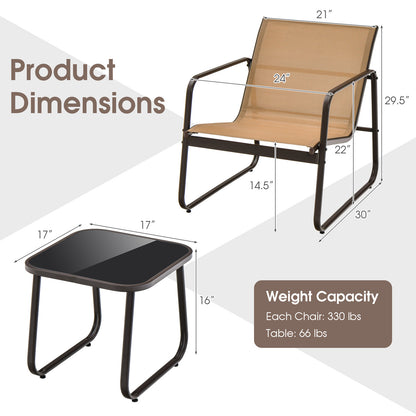 3 Pieces Patio Conversation Set with Breathable Fabric and Tabletop-Brown
