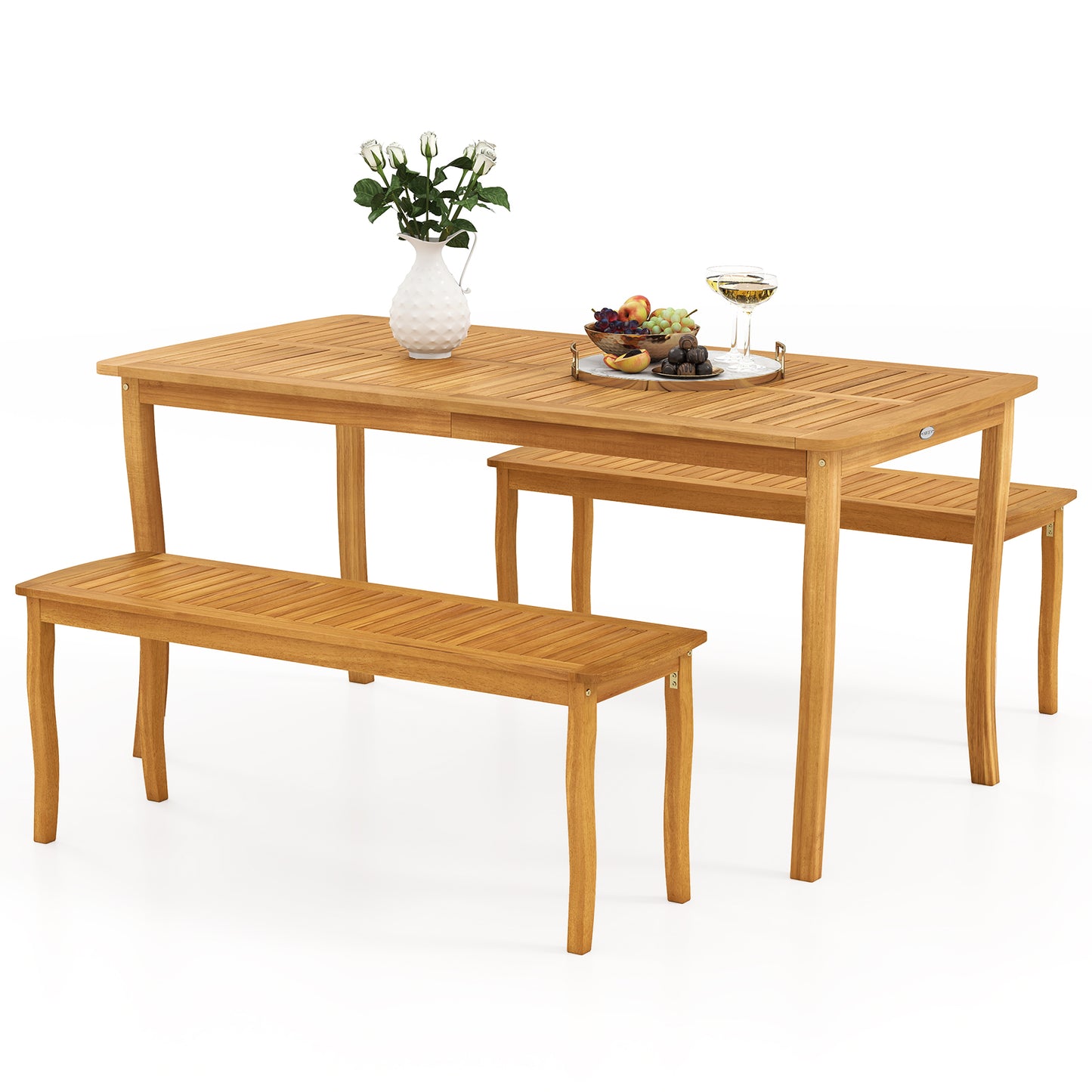 3¬†Pieces¬†Patio¬†Dining¬†Set with¬†Acacia¬†Wood¬†Outdoor¬†Table¬†and¬†Benches