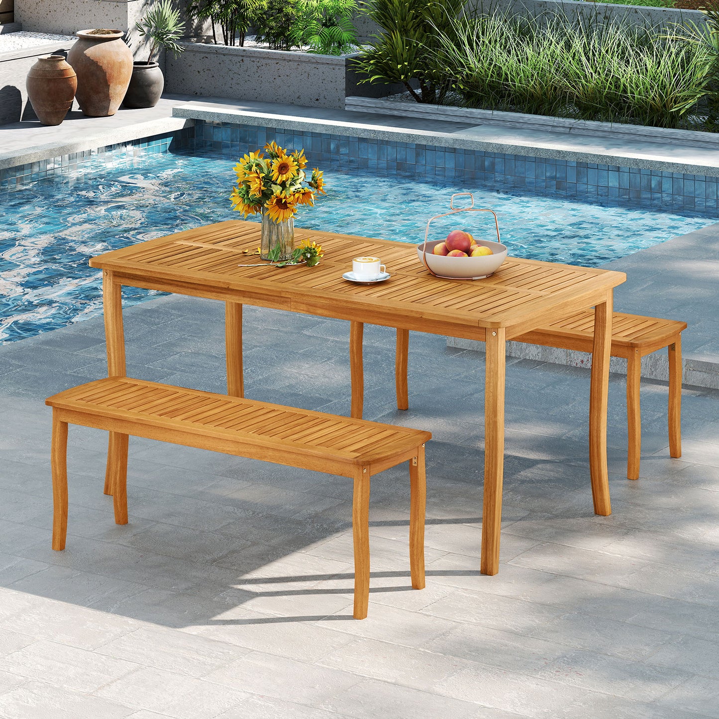 3¬†Pieces¬†Patio¬†Dining¬†Set with¬†Acacia¬†Wood¬†Outdoor¬†Table¬†and¬†Benches