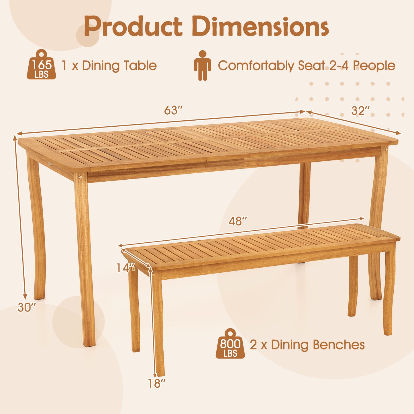 3¬†Pieces¬†Patio¬†Dining¬†Set with¬†Acacia¬†Wood¬†Outdoor¬†Table¬†and¬†Benches