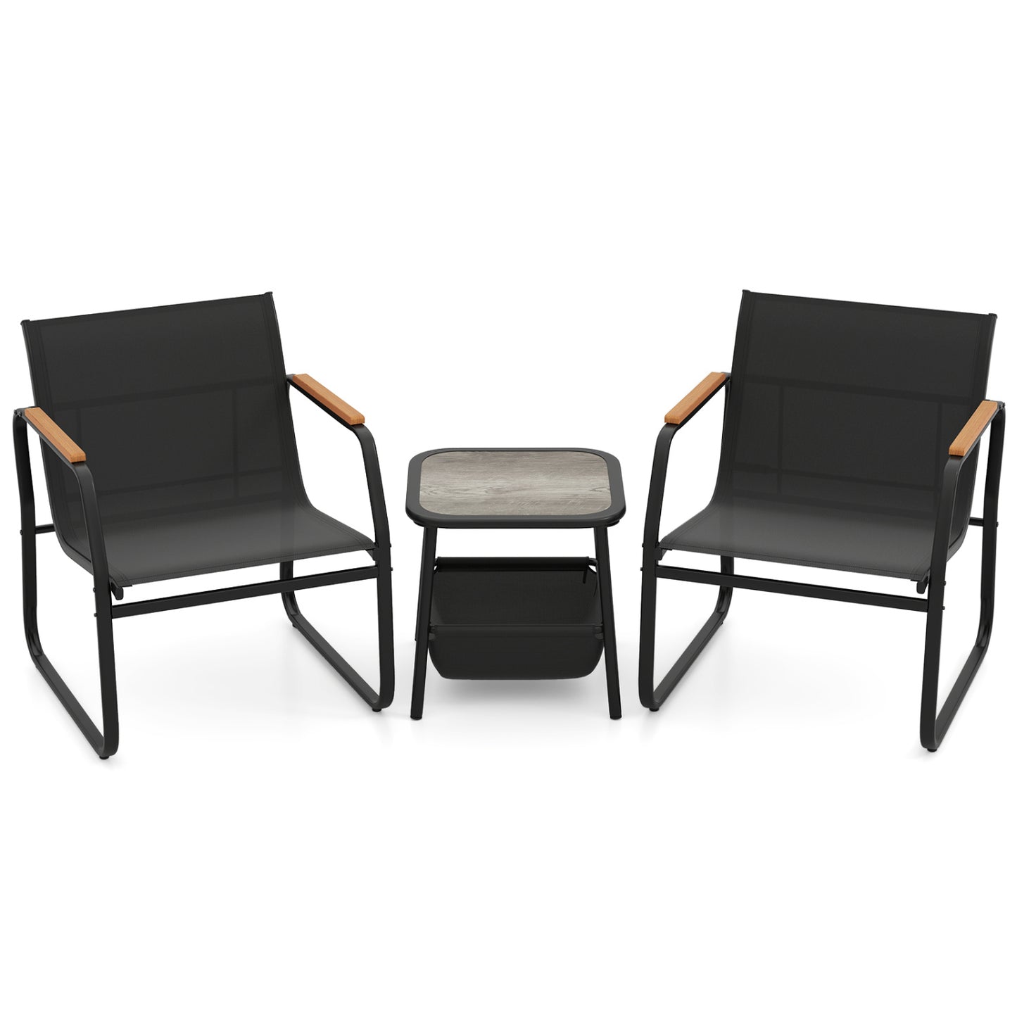 3 Pieces Patio Furniture Set Outdoor Bistro Conversation Set-Black - Black