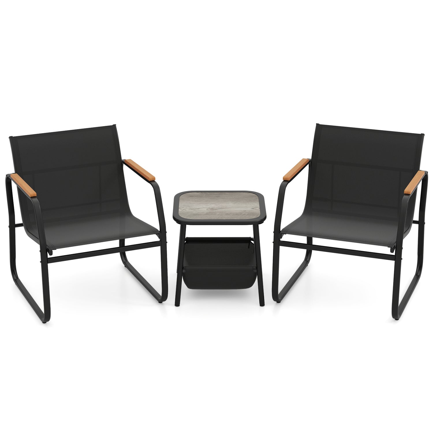 3 Pieces Patio Furniture Set Outdoor Bistro Conversation Set-Black - Black