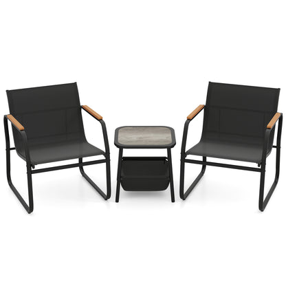 3 Pieces Patio Furniture Set Outdoor Bistro Conversation Set-Black - Black