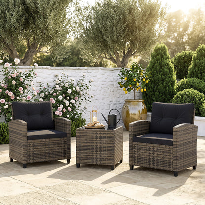 3-Piece Patio Conversation Set with Tempered Glass Table