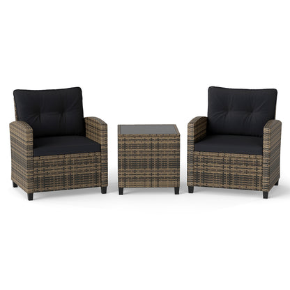3-Piece Patio Conversation Set with Tempered Glass Table