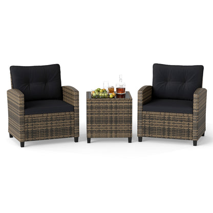 3-Piece Patio Conversation Set with Tempered Glass Table