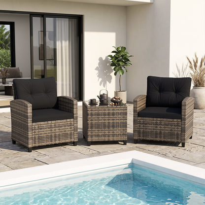 3-Piece Patio Conversation Set with Tempered Glass Table