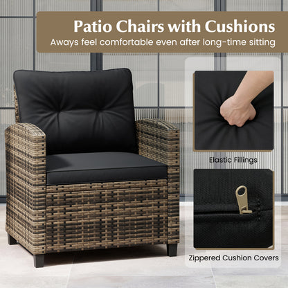 3-Piece Patio Conversation Set with Tempered Glass Table