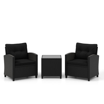 3 Pieces Patio Furniture Set with Tempered Glass Coffee Table-Off White - Black