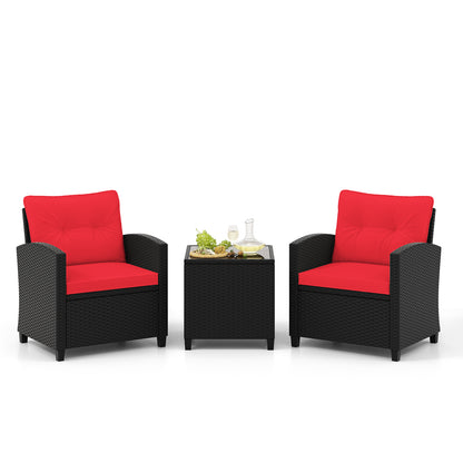 3 Pieces Patio Furniture Set with Tempered Glass Coffee Table-Off White - Red