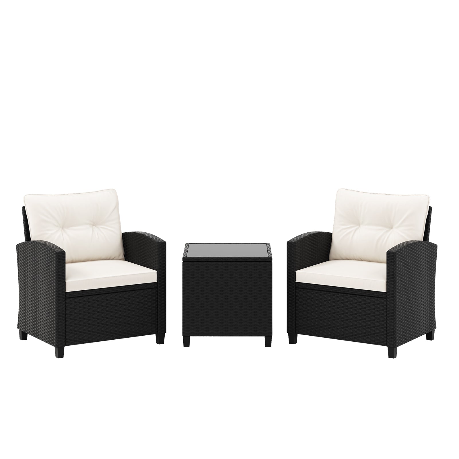 3 Pieces Patio Furniture Set with Tempered Glass Coffee Table-Off White - White