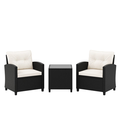 3 Pieces Patio Furniture Set with Tempered Glass Coffee Table-Off White - White