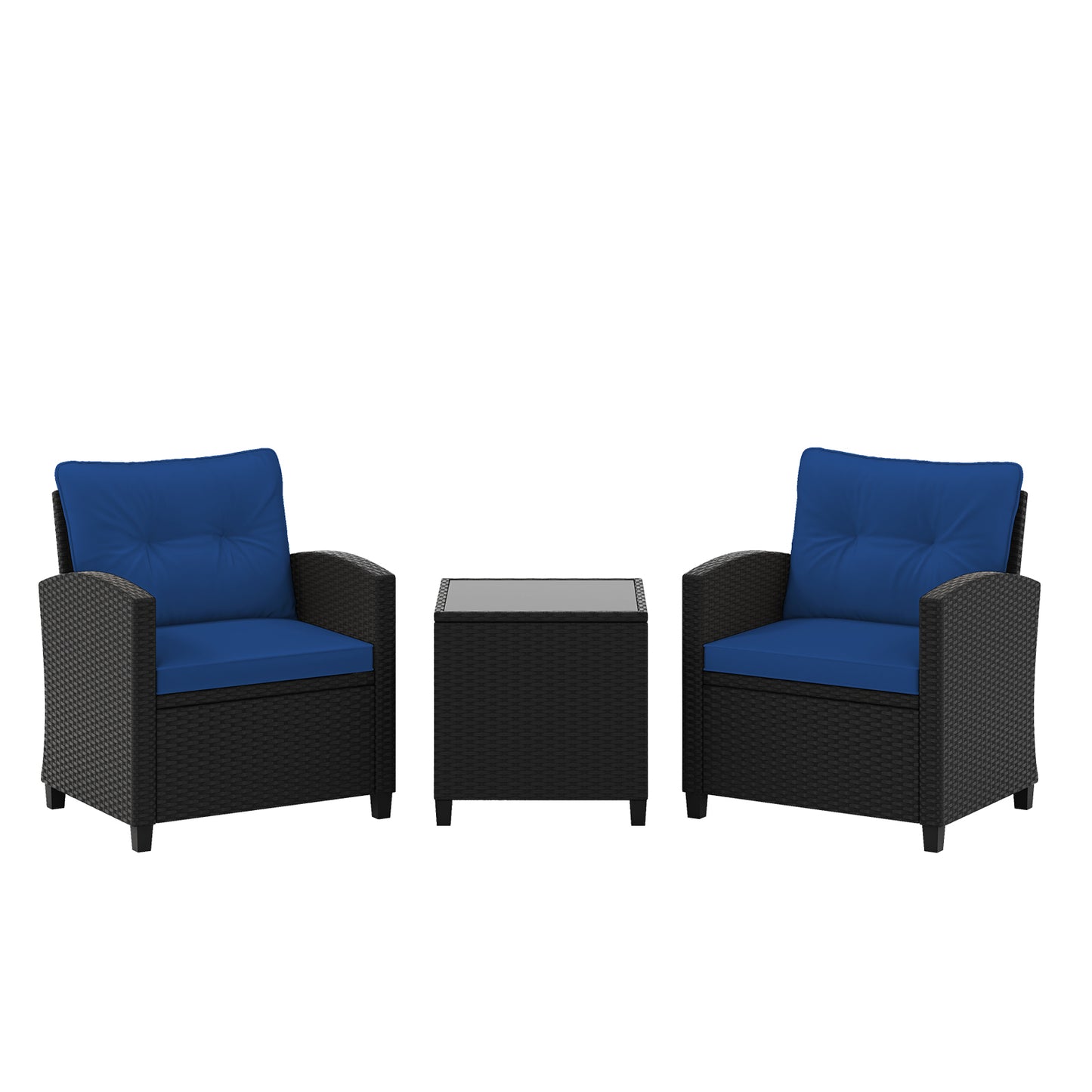 3 Pieces Patio Furniture Set with Tempered Glass Coffee Table-Off White - Navy
