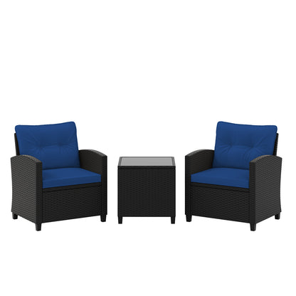 3 Pieces Patio Furniture Set with Tempered Glass Coffee Table-Off White - Navy
