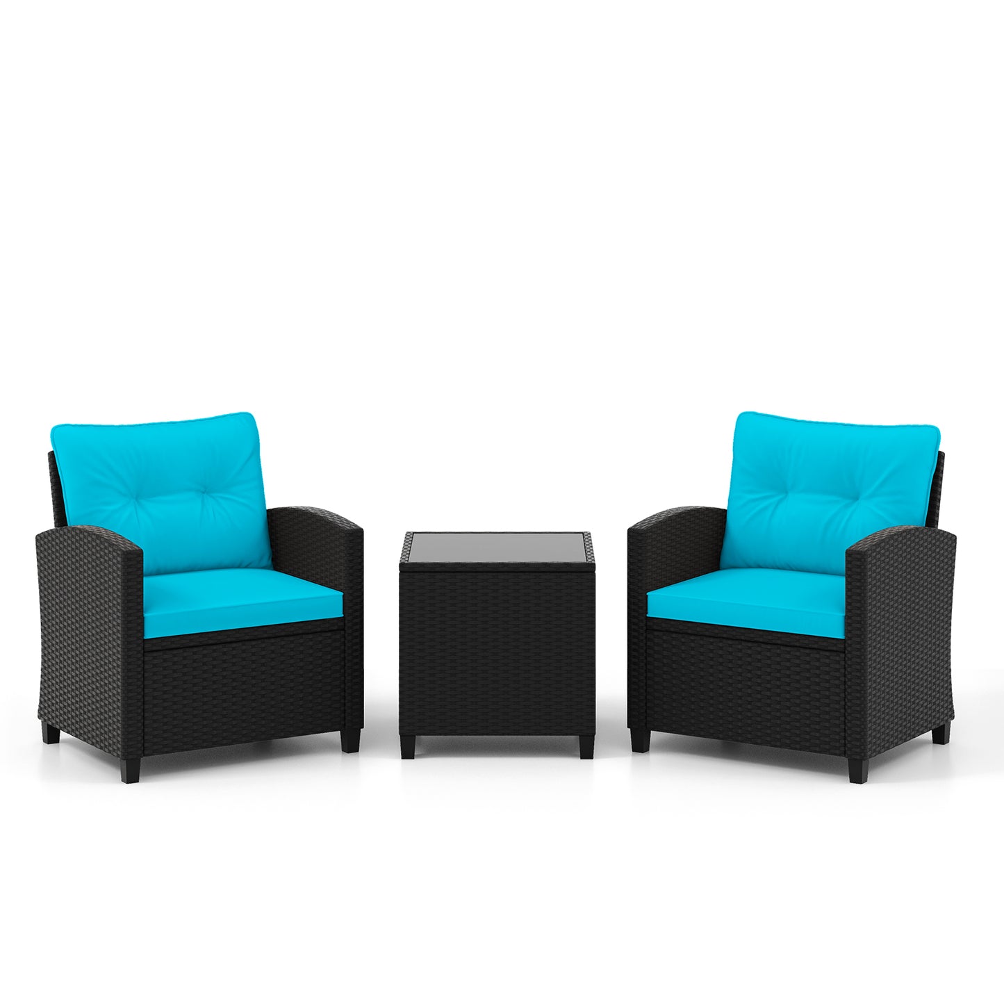 3 Pieces Patio Furniture Set with Tempered Glass Coffee Table-Off White - Turquoise