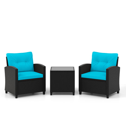 3 Pieces Patio Furniture Set with Tempered Glass Coffee Table-Off White - Turquoise