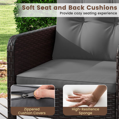 3 Pieces Patio PE Wicker Furniture Set with Cushions for Porch and Balcony-Gray