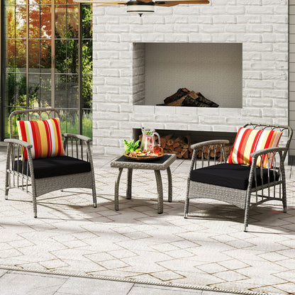 3 Pieces Patio PE Wicker Furniture Set with 5-Level Adjustable Backrest-Gray