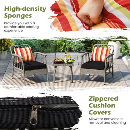 3 Pieces Patio PE Wicker Furniture Set with 5-Level Adjustable Backrest-Gray