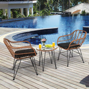 3 Pieces Patio Rattan Bistro Set with Cushion-Black