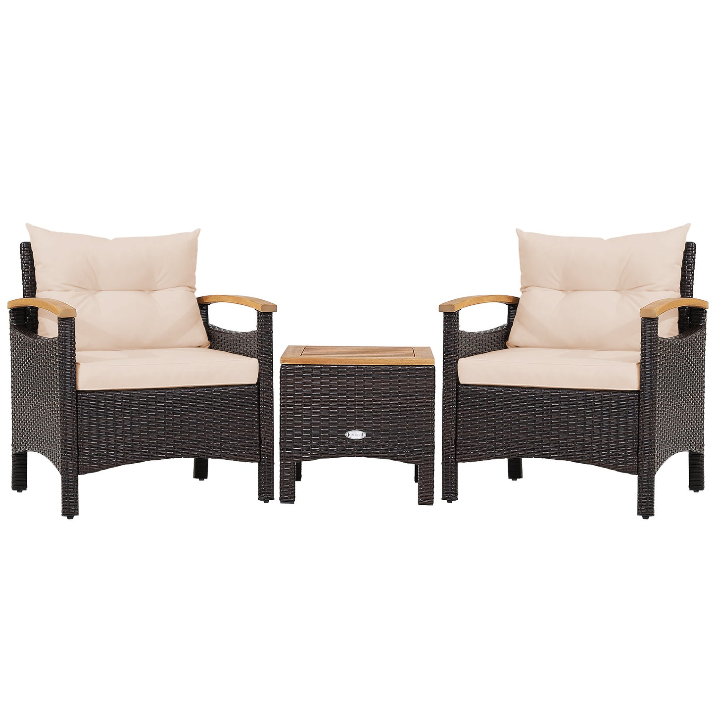 3 Pieces Patio Rattan Furniture Set with Removable Cushion