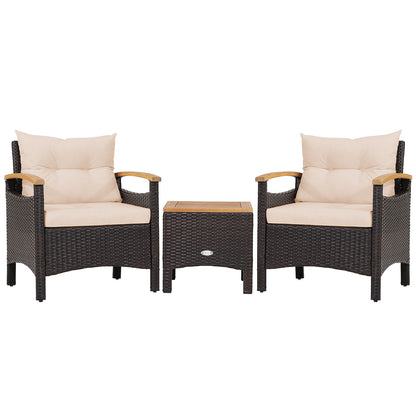 3 Pieces Patio Rattan Furniture Set with Removable Cushion