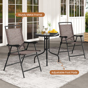 3 Pieces Patio Round Table and Folding Chairs Set with Rippled Tempered Glass Tabletop