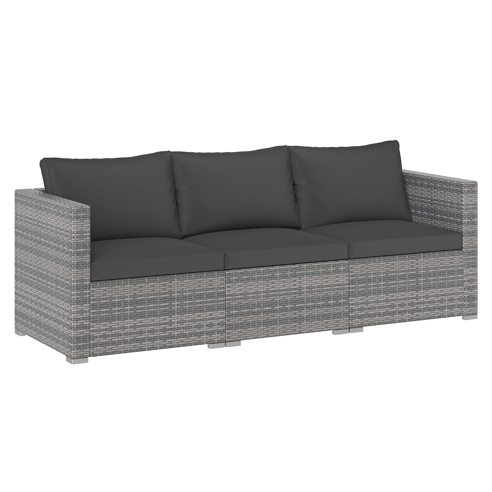 3 Pieces Patio Sectional Sofa Set PE Rattan Modular Couch Furniture Set with Soft Cushions-Black