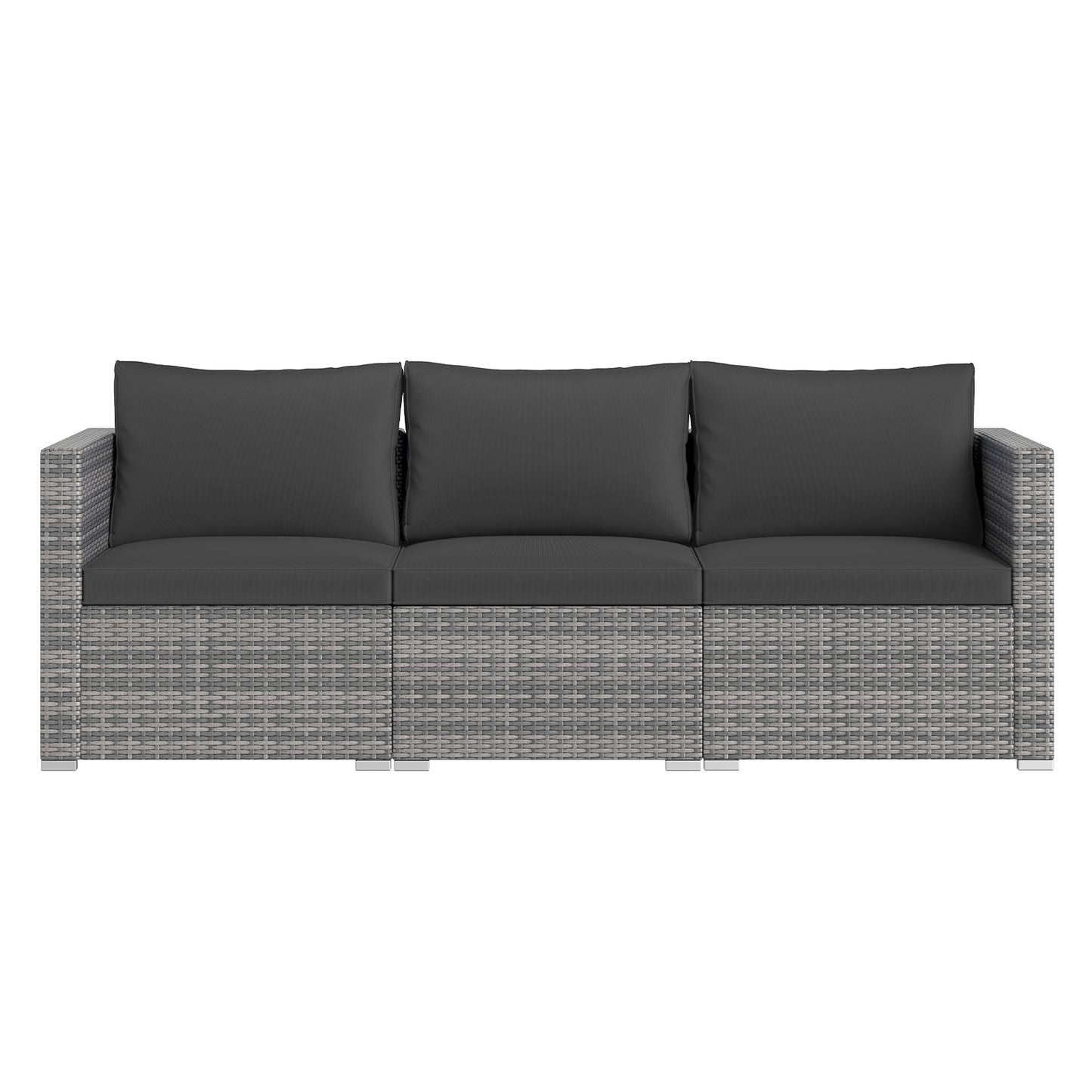 3 Pieces Patio Sectional Sofa Set PE Rattan Modular Couch Furniture Set with Soft Cushions-Black