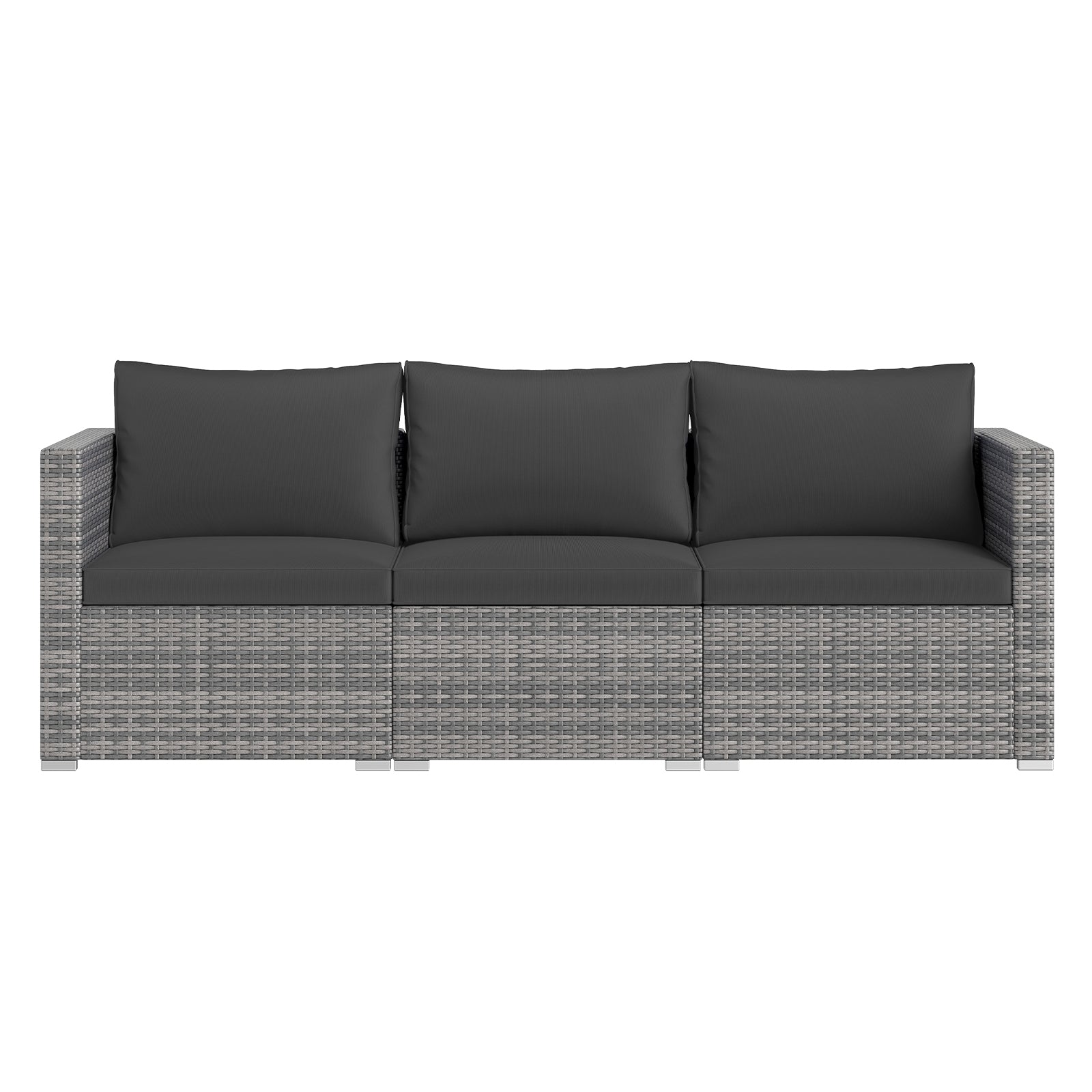 3 Pieces Patio Sectional Sofa Set PE Rattan Modular Couch Furniture Set with Soft Cushions-Black