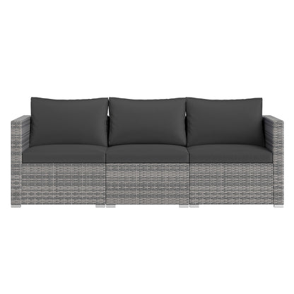 3 Pieces Patio Sectional Sofa Set PE Rattan Modular Couch Furniture Set with Soft Cushions-Black