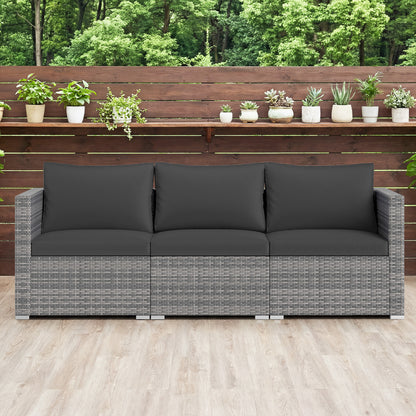 3 Pieces Patio Sectional Sofa Set PE Rattan Modular Couch Furniture Set with Soft Cushions-Black