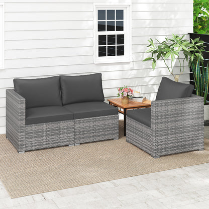 3 Pieces Patio Sectional Sofa Set PE Rattan Modular Couch Furniture Set with Soft Cushions-Black